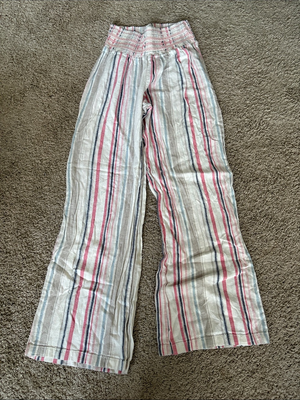 Rewash Multicolor Striped Wide-Leg Pants — White, Pink, Blue